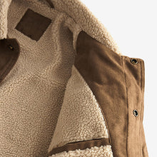 Load image into Gallery viewer, Tan Brown Faux Suede Borg Collared Trucker Jacket