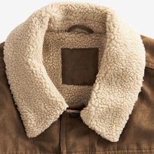 Load image into Gallery viewer, Tan Brown Faux Suede Borg Collared Trucker Jacket