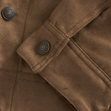 Load image into Gallery viewer, Tan Brown Faux Suede Borg Collared Trucker Jacket