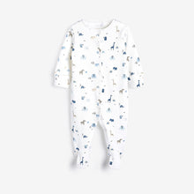 Load image into Gallery viewer, 3 Pack Blue Safari Embroidered Baby Sleepsuits (0-18mths) - Allsport