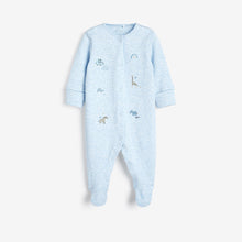 Load image into Gallery viewer, 3 Pack Blue Safari Embroidered Baby Sleepsuits (0-18mths) - Allsport