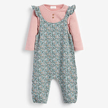 Load image into Gallery viewer, Green Floral Ditsy Baby Dungarees (0mths-2yrs)