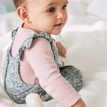 Load image into Gallery viewer, Green Floral Ditsy Baby Dungarees (0mths-2yrs)