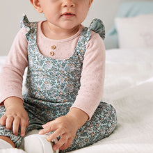 Load image into Gallery viewer, Green Floral Ditsy Baby Dungarees (0mths-2yrs)