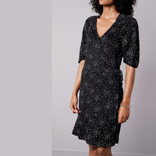 Load image into Gallery viewer, Black Spot Crepe Wrap Dress - Allsport