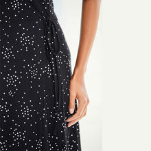 Load image into Gallery viewer, Black Spot Crepe Wrap Dress - Allsport