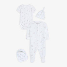 Load image into Gallery viewer, Pink Bunny Sleepsuit, Short Sleeve Bodysuit, Bib and Hat Set (0-9mths) - Allsport
