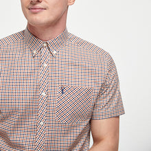 Load image into Gallery viewer, Rust/Navy Short Sleeve Gingham Stretch Oxford Shirt - Allsport