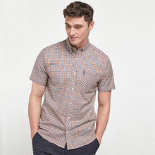 Load image into Gallery viewer, Rust/Navy Short Sleeve Gingham Stretch Oxford Shirt - Allsport