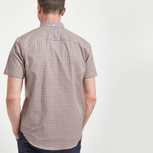 Load image into Gallery viewer, Rush/Navy Regular Fit Regular Fit Short Sleeve Gingham Stretch Oxford Shirt - Allsport
