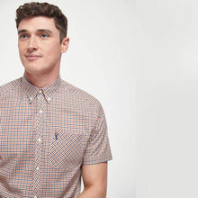 Load image into Gallery viewer, Rush/Navy Regular Fit Regular Fit Short Sleeve Gingham Stretch Oxford Shirt - Allsport