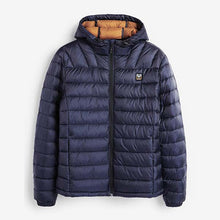 Load image into Gallery viewer, Navy Shower Resistant Hooded Puffer Coat With DuPont Sorona® Insulation - Allsport