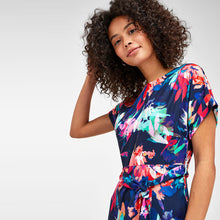 Load image into Gallery viewer, Navy Floral Print Belted Midi Dress - Allsport