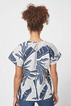 Load image into Gallery viewer, Blue / White Palm Print Short Sleeve Linen Top - Allsport