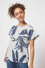 Load image into Gallery viewer, Blue / White Palm Print Short Sleeve Linen Top - Allsport