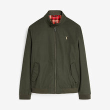 Load image into Gallery viewer, Khaki Green Shower Resistant Harrington Jacket With Check Lining