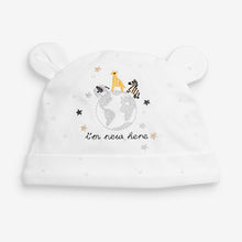 Load image into Gallery viewer, White Baby I'm New Here Zip Sleepsuit And Hat (0-6mths)