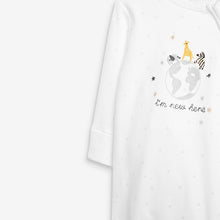 Load image into Gallery viewer, White Baby I'm New Here Zip Sleepsuit And Hat (0-6mths)