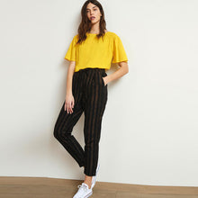 Load image into Gallery viewer, Black / Bronze Stripe Linen Blend Taper Trousers - Allsport