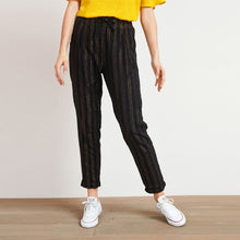 Load image into Gallery viewer, Black / Bronze Stripe Linen Blend Taper Trousers - Allsport