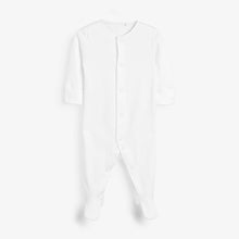 Load image into Gallery viewer, White 5 Pack Essentials Baby Sleepsuits (0-18mths)