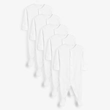 Load image into Gallery viewer, White 5 Pack Essentials Baby Sleepsuits (0-18mths)