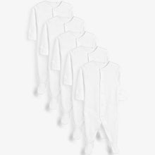 Load image into Gallery viewer, White 5 Pack Essentials Sleepsuits (0-9mths) - Allsport