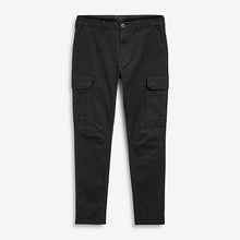 Load image into Gallery viewer, Black Straight Fit Cotton Stretch Cargo Trousers - Allsport