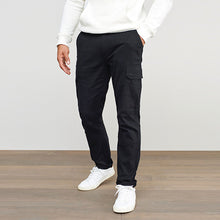Load image into Gallery viewer, Black Straight Fit Cotton Stretch Cargo Trousers - Allsport