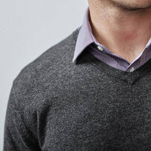 Load image into Gallery viewer, Charcoal Grey V-Neck Cotton Rich Jumper - Allsport