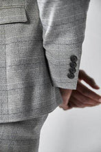 Load image into Gallery viewer, Light Grey / Blue Skinny Fit Check Suit: Jacket - Allsport