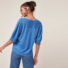 Load image into Gallery viewer, Blue Strawberry V-Neck Short Sleeve Top