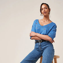 Load image into Gallery viewer, Blue Strawberry V-Neck Short Sleeve Top