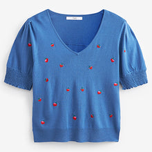 Load image into Gallery viewer, Blue Strawberry V-Neck Short Sleeve Top