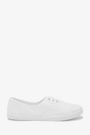 White Laceless Canvas Shoes Allsport