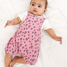 Load image into Gallery viewer, Pink Heart Print Dungarees Set (0mths-18mths) - Allsport