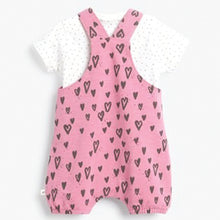 Load image into Gallery viewer, Pink Heart Print Dungarees Set (0mths-18mths) - Allsport