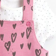 Load image into Gallery viewer, Pink Heart Print Dungarees Set (0mths-18mths) - Allsport