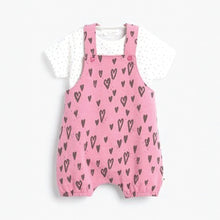 Load image into Gallery viewer, Pink Heart Print Dungarees Set (0mths-18mths) - Allsport