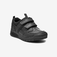 Load image into Gallery viewer, Black Leather Airflow Strap Touch Fastening Shoes (Older Boys)