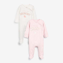 Load image into Gallery viewer, Pink/White 2 Pack Mummy And Daddy Elephant Sleepsuits (0mths-18mths) - Allsport