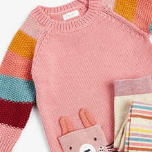 Load image into Gallery viewer, Pink Rainbow Bunny Jumper Dress & Tights Set (3mths-4yrs)