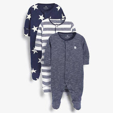Load image into Gallery viewer, Navy 3 Pack Star Stripe Sleepsuits (0mths-12 mths) - Allsport