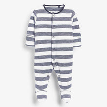 Load image into Gallery viewer, Navy 3 Pack Star Stripe Sleepsuits (0mths-12 mths) - Allsport