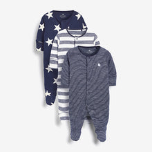 Load image into Gallery viewer, Navy 3 Pack Star Stripe Sleepsuits (0mths-18mths) - Allsport