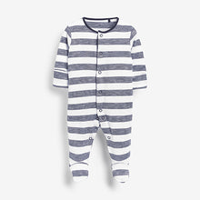 Load image into Gallery viewer, Navy 3 Pack Star Stripe Sleepsuits (0mths-18mths) - Allsport