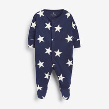 Load image into Gallery viewer, Navy 3 Pack Star Stripe Sleepsuits (0mths-18mths) - Allsport