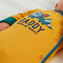 Load image into Gallery viewer, Ochre Yellow Daddy Dinosaur Single Sleepsuit (0mth-18mths)