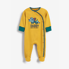 Load image into Gallery viewer, Ochre Yellow Daddy Dinosaur Single Sleepsuit (0mth-18mths)