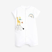Load image into Gallery viewer, Ecru 3 Pack GOTS Organic Cotton Animal Rompers (up to 18 months)